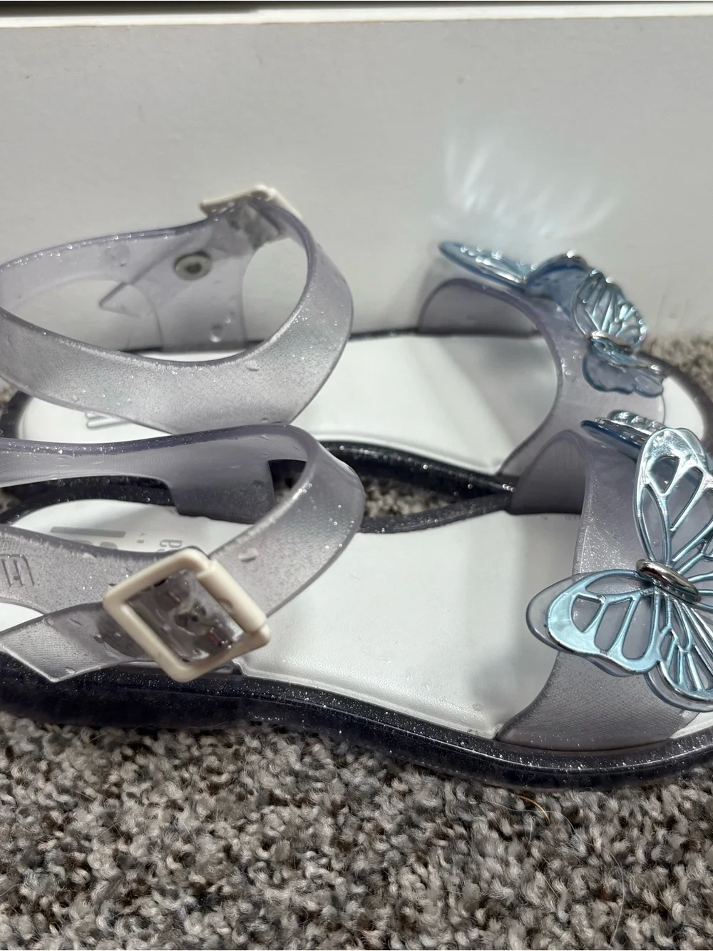 Mel Dreamed By Melissa Girls' Silver Sparkle Sandals with Butterflies Size 13c